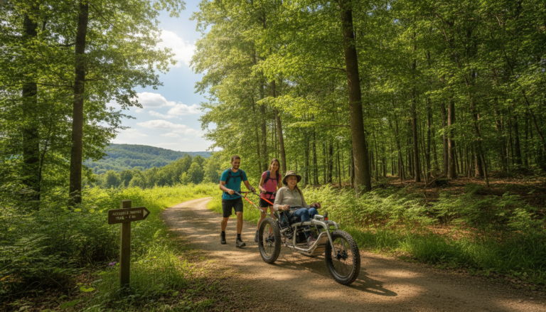 découvrez l’innovation de l’office de tourisme : un fauteuil de randonnée spécialement conçu pour les personnes à mobilité réduite, alliant accessibilité et nature pour tous.