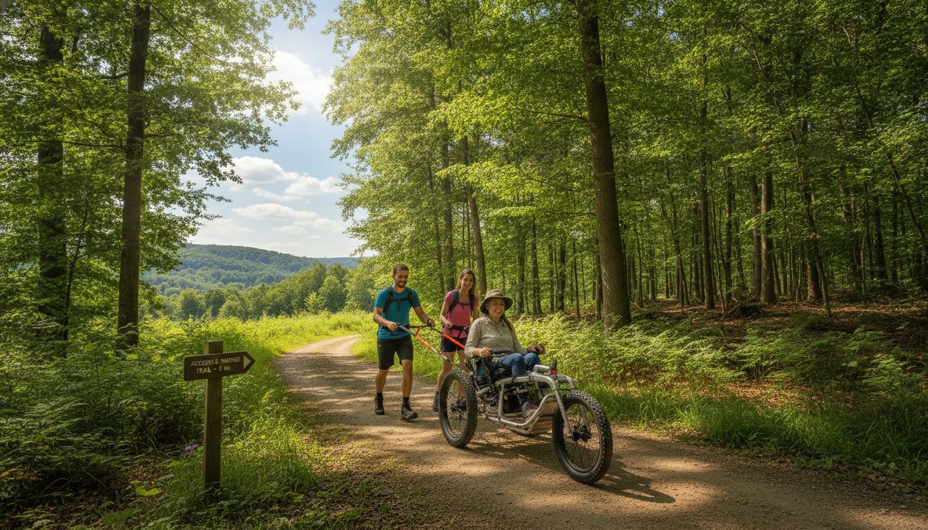 découvrez l’innovation de l’office de tourisme : un fauteuil de randonnée spécialement conçu pour les personnes à mobilité réduite, alliant accessibilité et nature pour tous.
