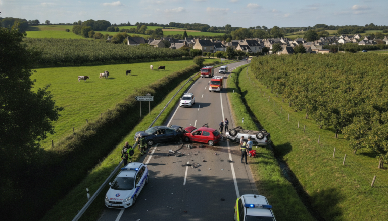 accident de la route près de coutances impliquant trois véhicules, faisant deux blessés. suivez les détails et les mesures prises.