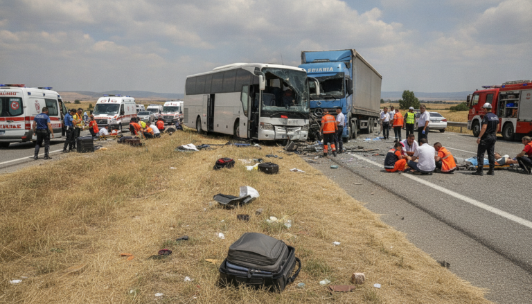 tragédie en turquie : un autocar touristique percute un camion, causant onze décès et seize blessés graves. détails sur cet accident dramatique.