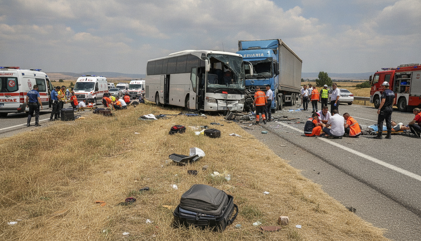 tragédie en turquie : un autocar touristique percute un camion, causant onze décès et seize blessés graves. détails sur cet accident dramatique.